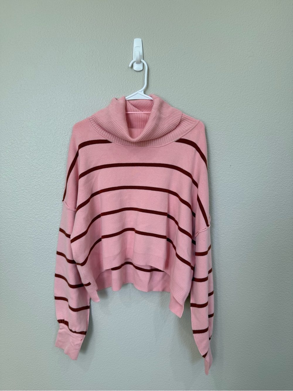 Free People Pink Striped Cowl Neck Sweater